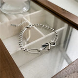 Minority S925 Sterling Silver Love Knot Bracelet Retro Hand Jewelry