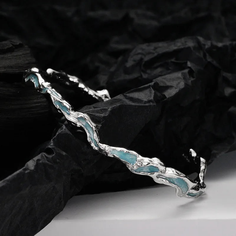 Mint Breeze Texture S925 Sterling Silver Bracelet Ice Lake Series Gel Drop