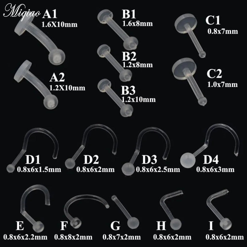 Miqiao 10pc Body Piercing Jewelry Acrylic Plastic Soft Rod Earrings