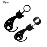 Miqiao 2 Pc Stainless Steel Cat Dangle Ear Gauges Tunnels 6-25mm