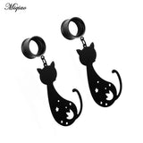 Miqiao 2 Pc Stainless Steel Cat Dangle Ear Gauges Tunnels 6-25mm