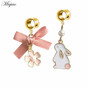 Miqiao 2pcs Hollow Starry Sky Moon Cat Unicorn Bow Pendant Ear Piercing