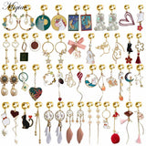 Miqiao 2pcs Hollow Starry Sky Moon Cat Unicorn Bow Pendant Ear Piercing