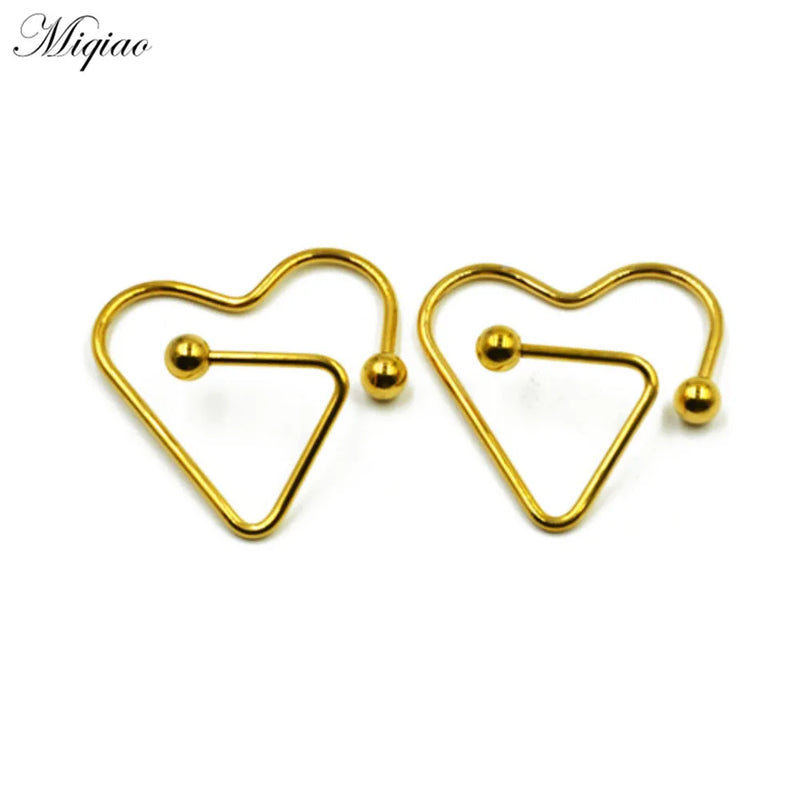 Miqiao 2pcs Heart-shaped Breast Rings Stainless Steel Body Piercing Jewelry