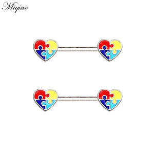 Miqiao 2pcs Oil Stitching Block Breast Ring Piercing Jewelry