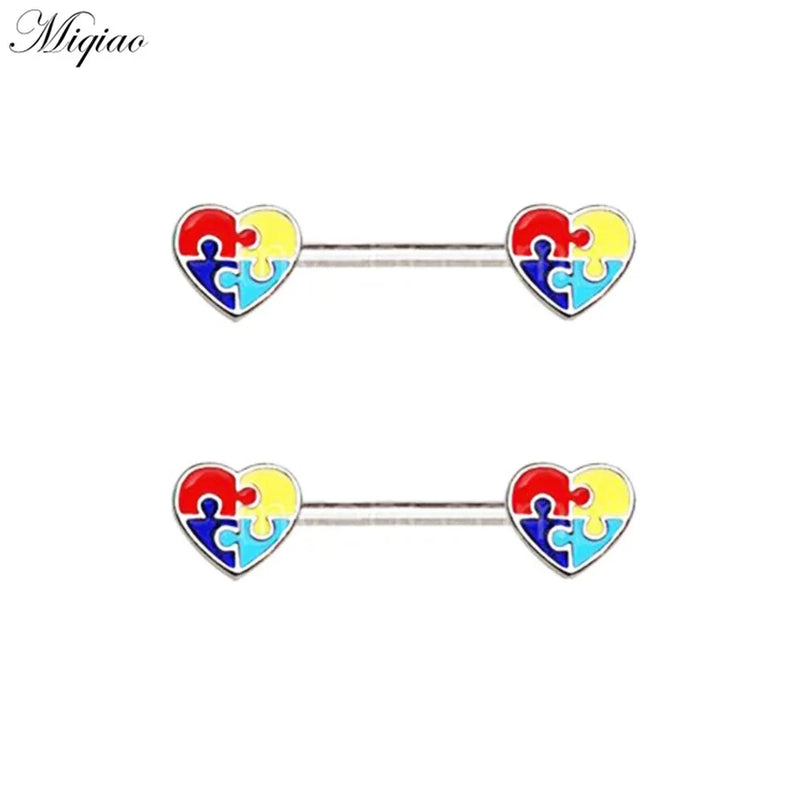 Miqiao 2pcs Oil Stitching Block Breast Ring Piercing Jewelry