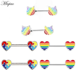 Miqiao 2pcs Oil Stitching Block Breast Ring Piercing Jewelry
