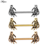 Miqiao 2pcs Stainless Steel Skull Two-hand Breast Ring