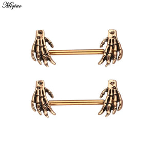 Miqiao 2pcs Stainless Steel Skull Two-hand Breast Ring