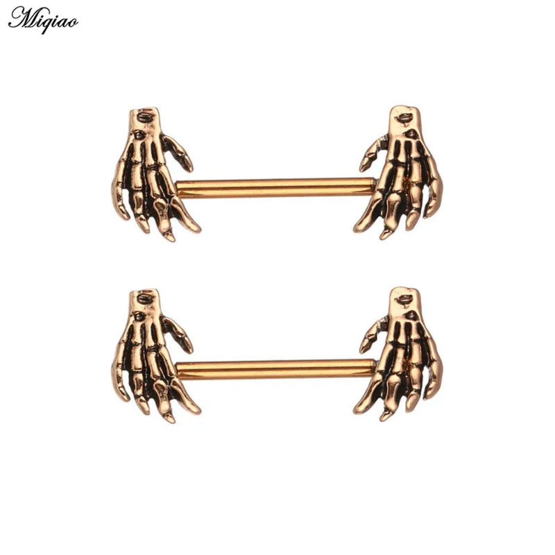 Miqiao 2pcs Stainless Steel Skull Two-hand Breast Ring