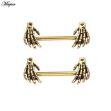Miqiao 2pcs Stainless Steel Skull Two-hand Breast Ring