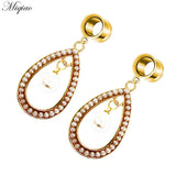 Miqiao 2pcs Stainless Steel Pearl Geometric Double Horn Ear Piercing