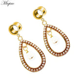 Miqiao 2pcs Stainless Steel Pearl Geometric Double Horn Ear Piercing