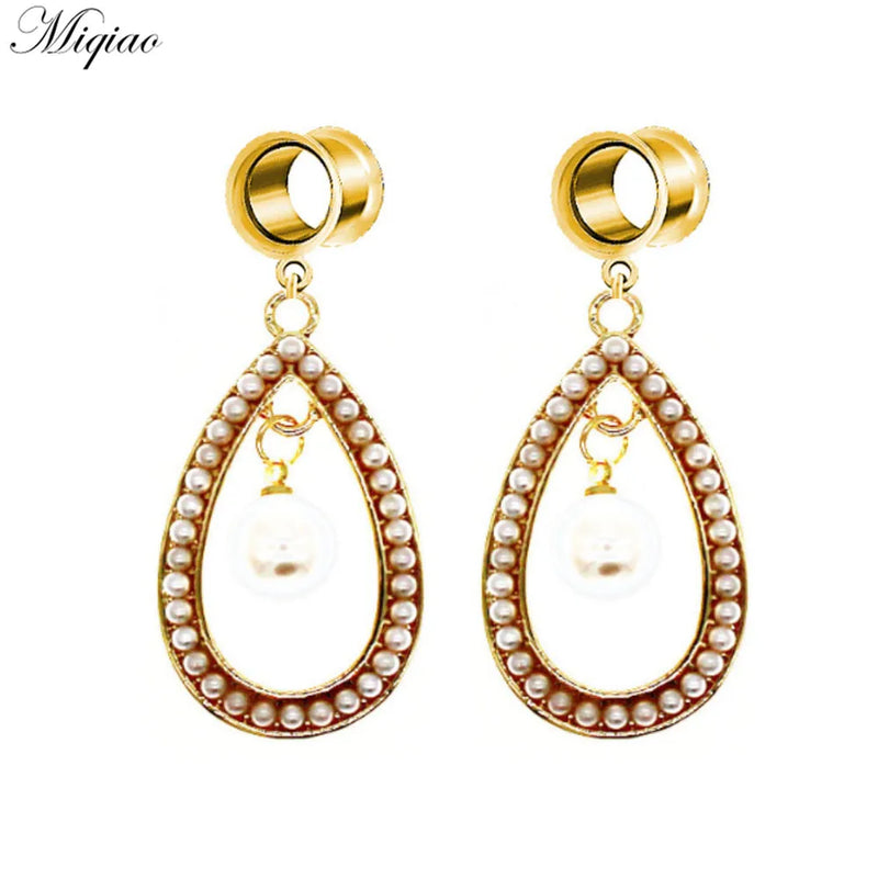 Miqiao 2pcs Stainless Steel Pearl Geometric Double Horn Ear Piercing