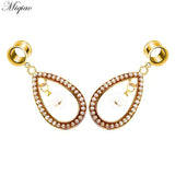 Miqiao 2pcs Stainless Steel Pearl Geometric Double Horn Ear Piercing