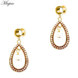 Miqiao 2pcs Stainless Steel Pearl Geometric Double Horn Ear Piercing