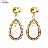 Miqiao 2pcs Stainless Steel Pearl Geometric Double Horn Ear Piercing