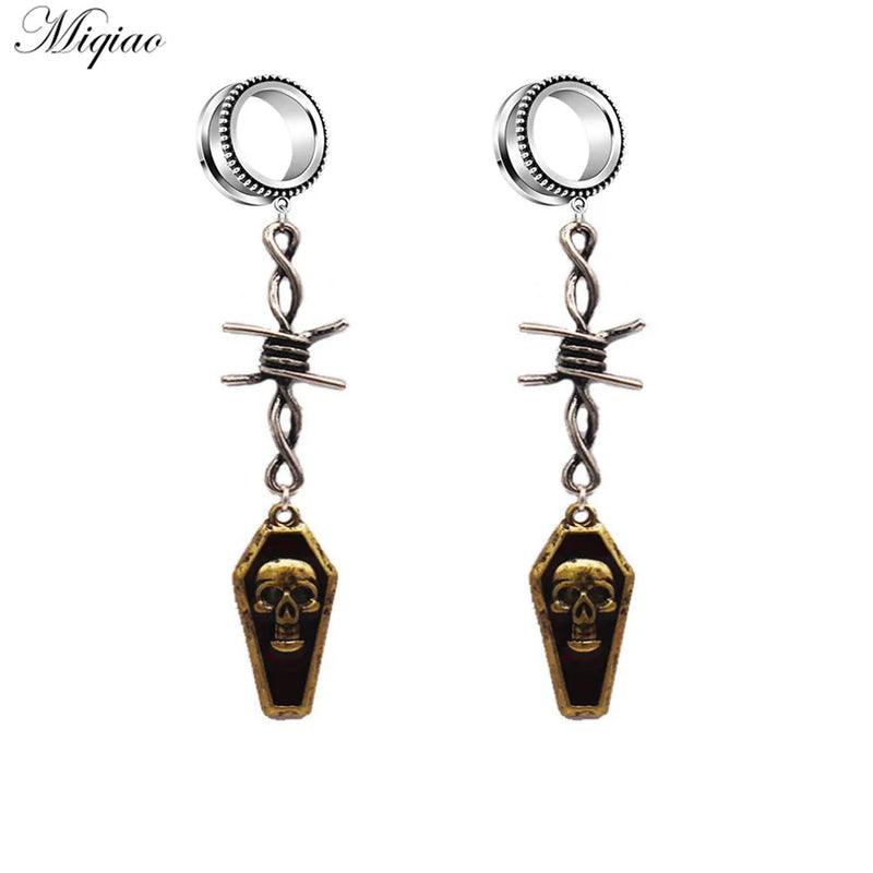 Miqiao 2pcs Barbed Wire Skull Ear Expander Pulley Human Body Piercing Jewelry