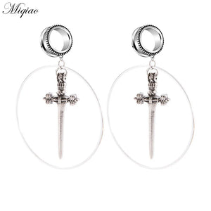 Miqiao 2pcs Stainless Steel Sword Pendant Ring Ear Expanding Body Piercing