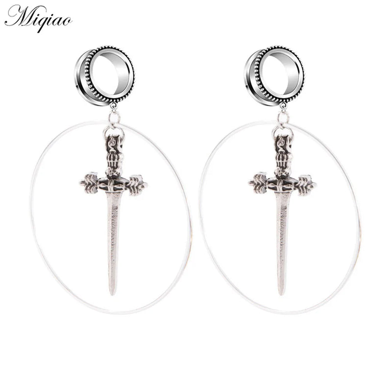 Miqiao 2pcs Stainless Steel Sword Pendant Ring Ear Expanding Body Piercing