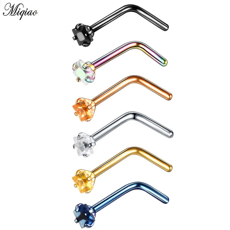 6pcs Stainless Steel Nose Nails - L-shaped Piercing Jewelry for Women