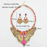 Miqiao Ethnic Boho Resin Alloy Necklace Earrings Set for Women