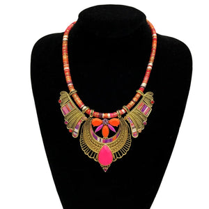 Miqiao Ethnic Boho Resin Alloy Necklace Earrings Set for Women