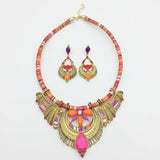 Miqiao Ethnic Boho Resin Alloy Necklace Earrings Set for Women