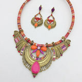 Miqiao Ethnic Boho Resin Alloy Necklace Earrings Set for Women