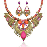 Miqiao Ethnic Boho Resin Alloy Necklace Earrings Set for Women