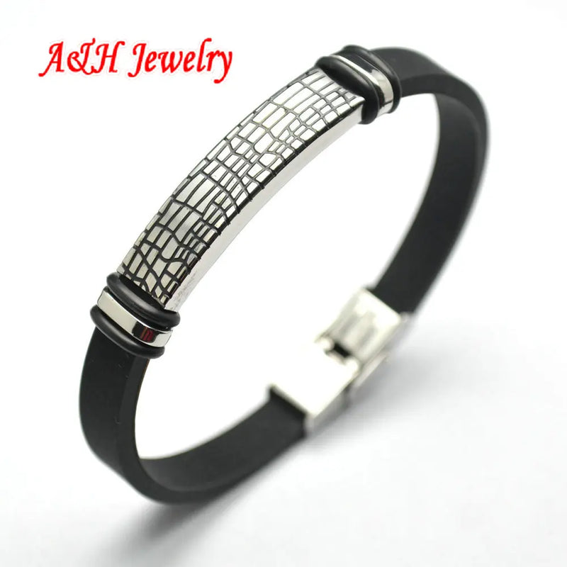 316L Stainless Steel Men Bracelet with High Soft Rubber