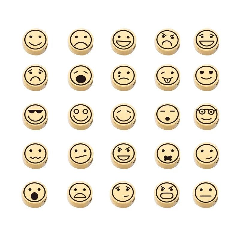 Stainless Steel Smile Face Round Beads for DIY Jewelry Making 25PCS