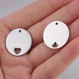 Stainless Steel Round Plate Charm Crown Heart DIY Stamping Charms 20mm