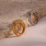 Vintage Hollow Stainless Steel Band Rings for Women