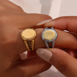 Vintage Hollow Stainless Steel Band Rings for Women