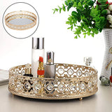 Round Mirrored Tray Decorative Storage Crystal Mirror Vanity Tray