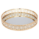 Round Mirrored Tray Decorative Storage Crystal Mirror Vanity Tray