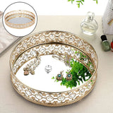 Round Mirrored Tray Decorative Storage Crystal Mirror Vanity Tray