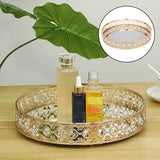 Round Mirrored Tray Decorative Storage Crystal Mirror Vanity Tray