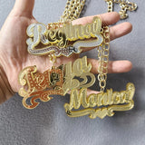 Mirrow Acrylic Name Pendant Necklace Laser Jewelry Heart Choker C21