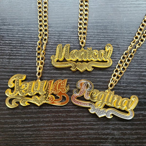 Mirrow Acrylic Name Pendant Necklace Laser Jewelry Heart Choker C21