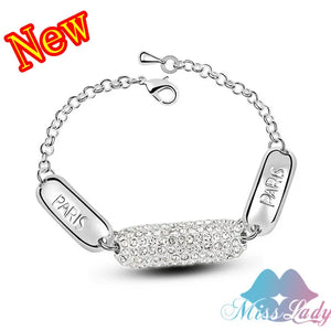 Korea PARIS Silver Rhinestone Crystal Bracelet Wholesale