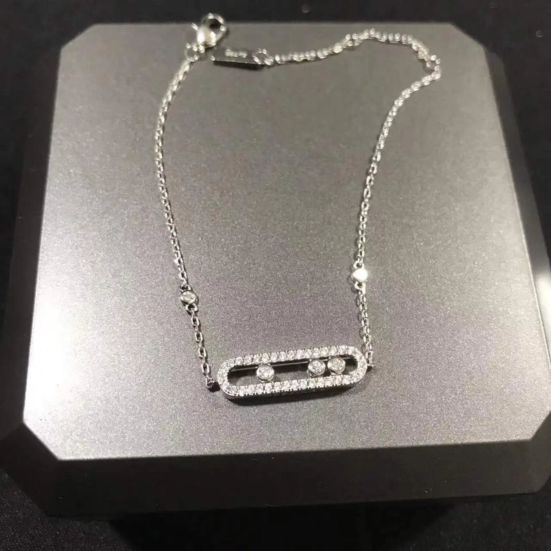 MessicaClassic 925 Silver Couple Bracelet with Moving Stone