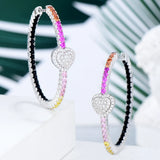 Multicolor CZ Heart Hoop Earrings for Women Wedding