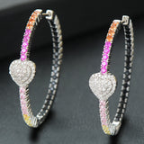 Multicolor CZ Heart Hoop Earrings for Women Wedding