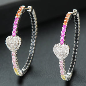 Multicolor CZ Heart Hoop Earrings for Women Wedding