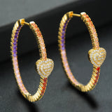 Multicolor CZ Heart Hoop Earrings for Women Wedding