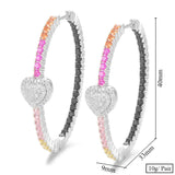 Multicolor CZ Heart Hoop Earrings for Women Wedding