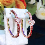 Multicolor CZ Heart Hoop Earrings for Women Wedding