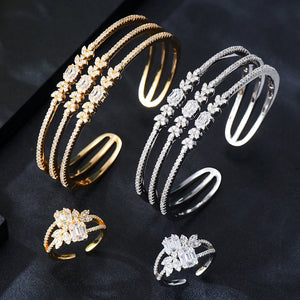 Missvikki Gorgeous 3 Layer Bangle Ring Bridal Wedding Cubic Zircon Bracelet